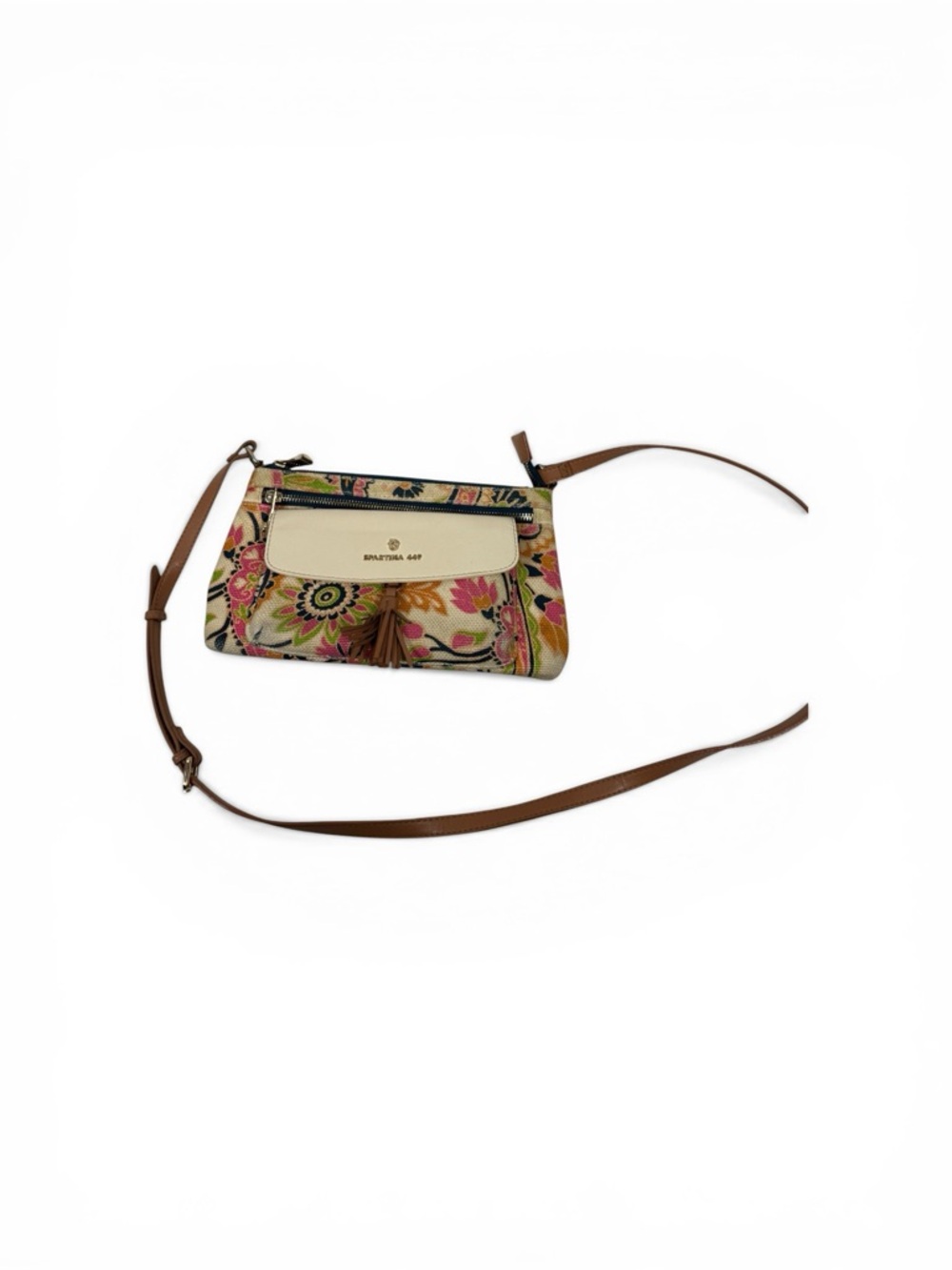 Spartina 449 Floral Canvas Crossbody with Cream Trim and Tan Strap - Picture 4 of 9